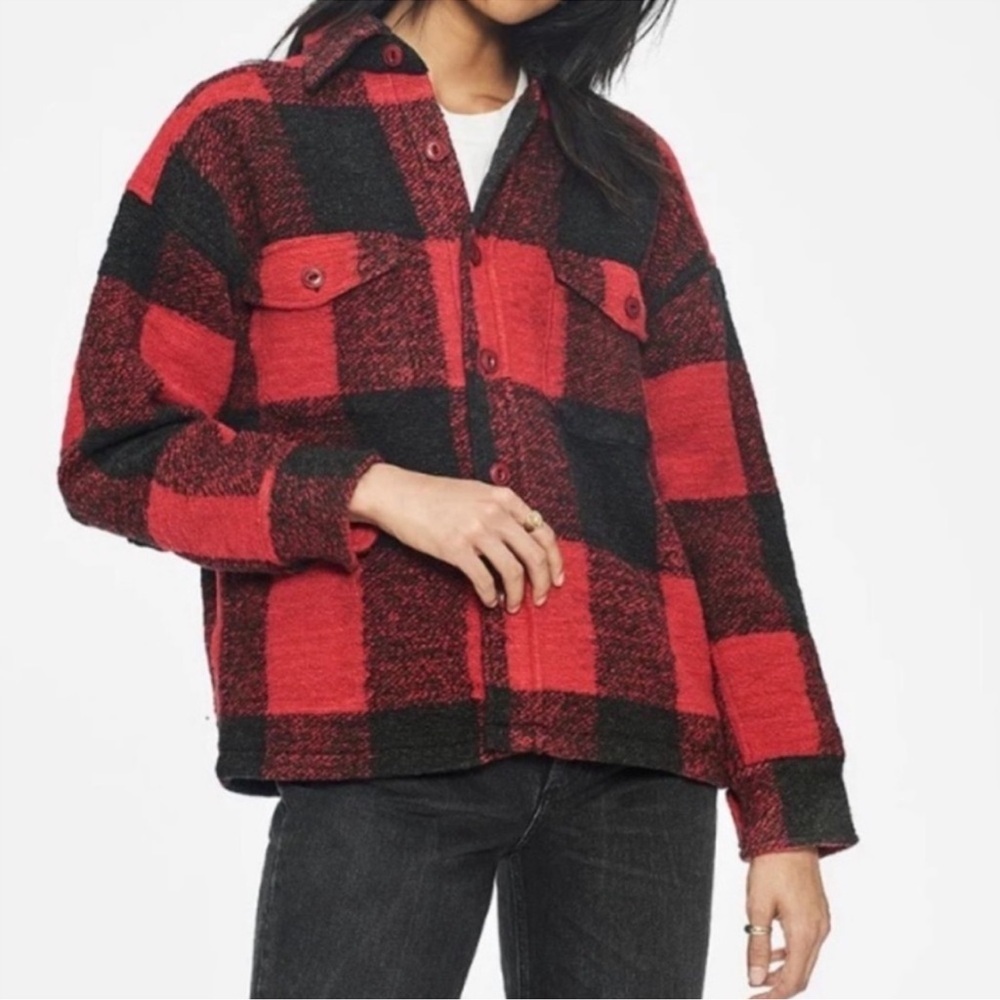 Anine Bing Bobbi Wool Shacket Jacket Buffalo Plaid Red NEW - Picture 2 of 11